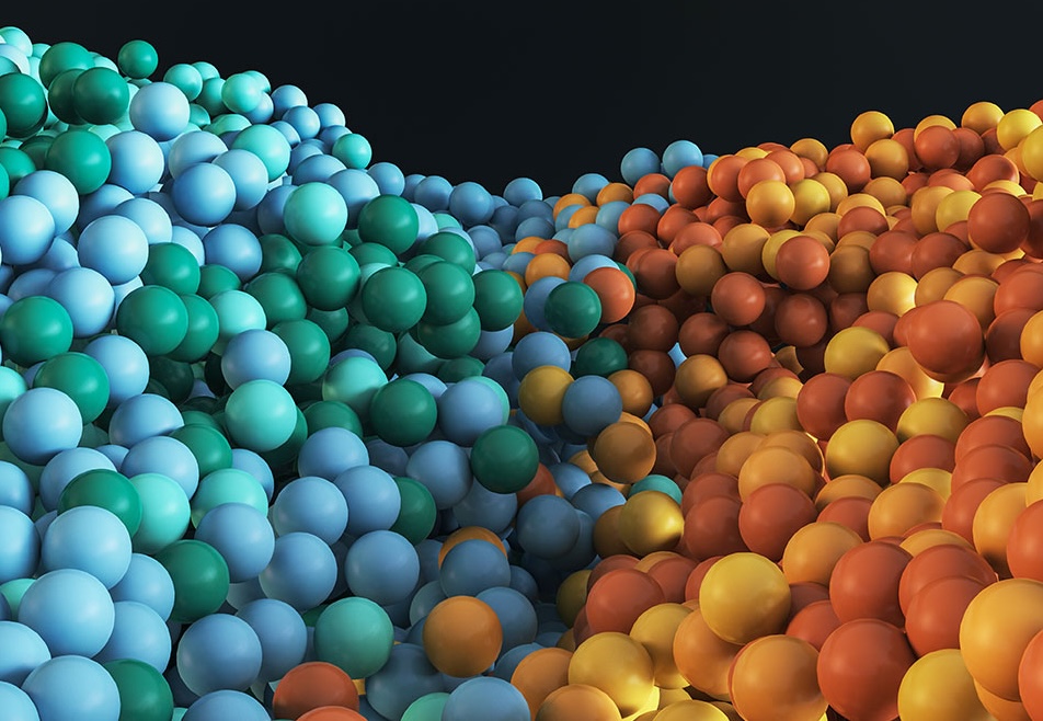 Colourful elastomer compound spheres representing the range of rubber compounds formulated at Vikas Rolls